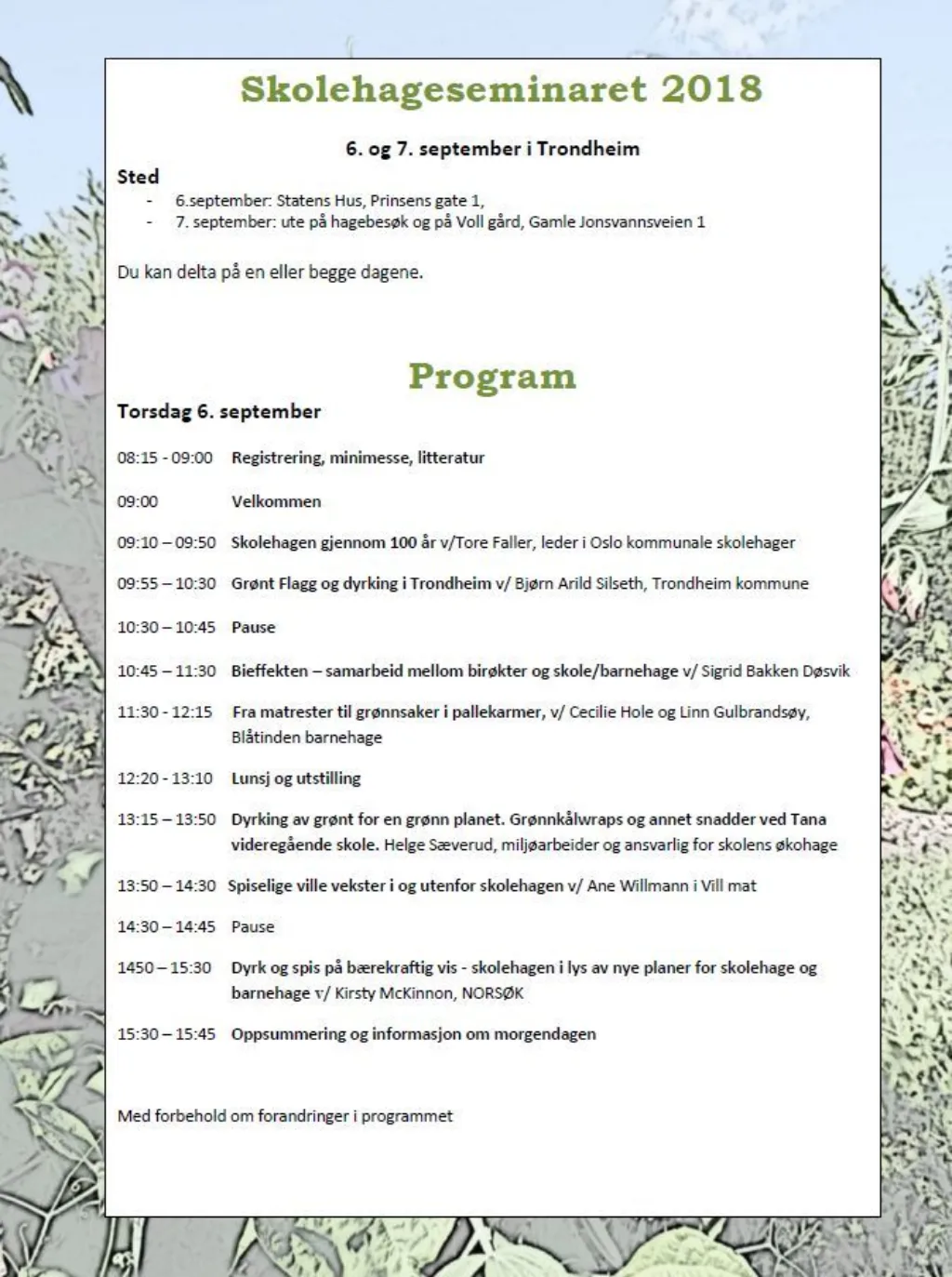 Program Skolehageseminar 2018 002 1 Program Skolehageseminar 2018 002 1