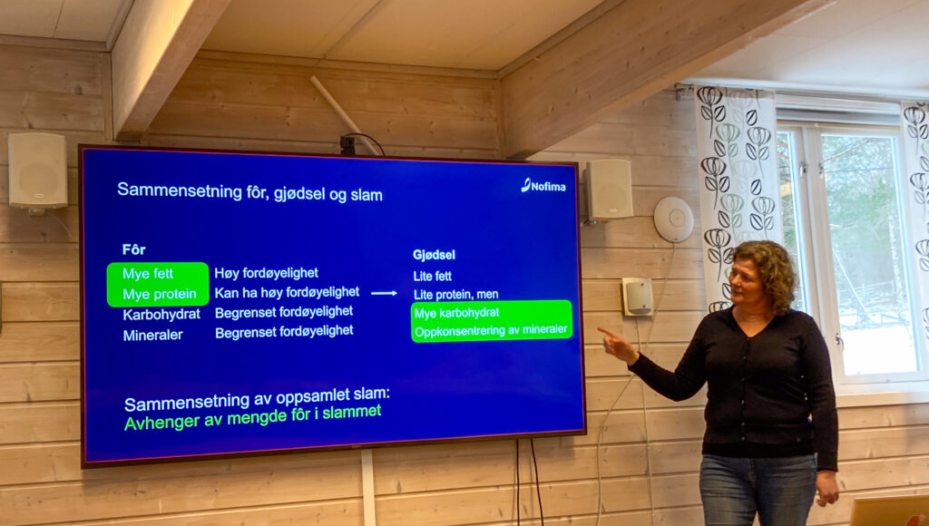 Turid Synnøve Aas NOFIMA Turid Synnøve Aas i NOFIMA snakker om næringssammensetningen i slam fra oppdrettsnæringen. (Foto: NORSØK)